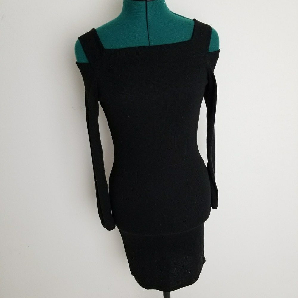 XI black sweater dress size small cut out shoulder